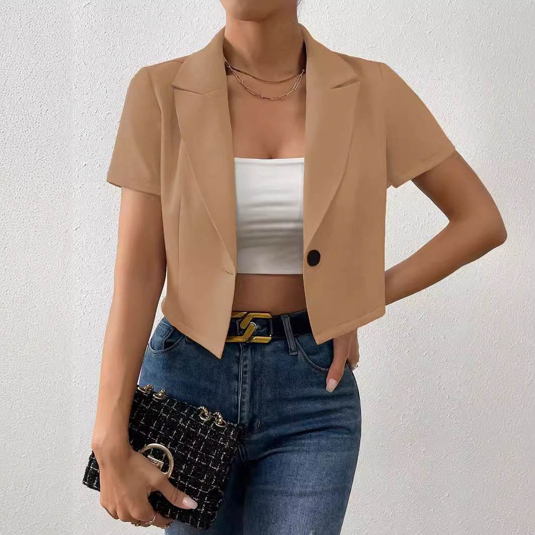 Buycenter Women's Khaki Small Suit - Short Sleeve Fashion for Commuting - Buy Center