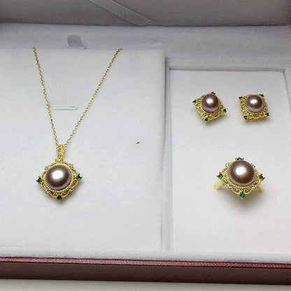 Elegant Freshwater Pearl Jewelry Set - Necklace, Earring, Ring & Pendant - Buy Center