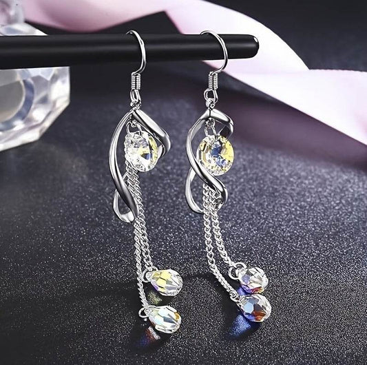 Platinum-Plated Multi-Teardrop Earrings - Aurora Borealis Crystals - Buy Center