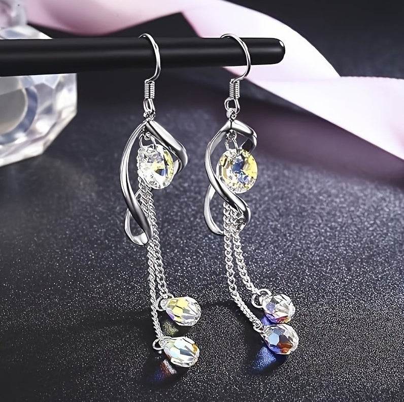 Platinum-Plated Multi-Teardrop Earrings - Aurora Borealis Crystals - Buy Center