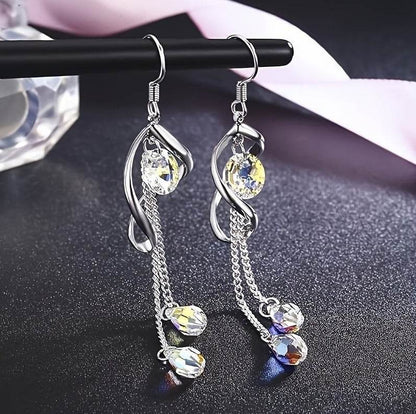 Platinum-Plated Multi-Teardrop Earrings - Aurora Borealis Crystals - Buy Center