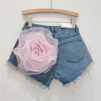 Women's Flower Denim Shorts - Trendy Low Waist Style for Summer 2025 - Buy Center