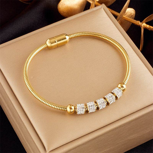 Buycenter Gold-Plated Butterfly Pearl Bracelet - Fashionable Rhinestone Charm - Buy Center