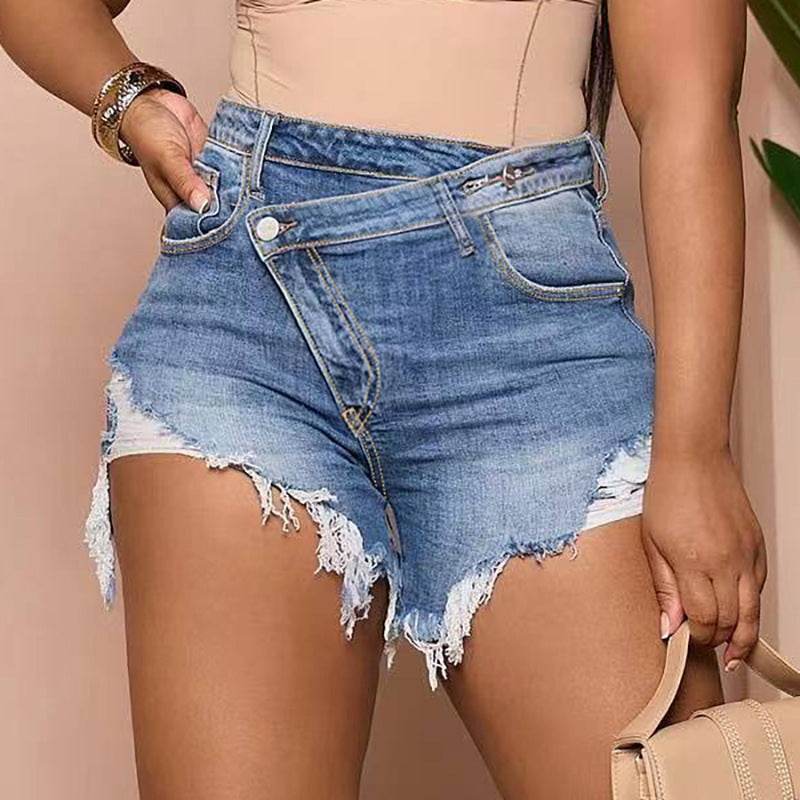 Buycenter Women's High Waist Denim Shorts - Light Blue, Micro Elasticity - Buy Center