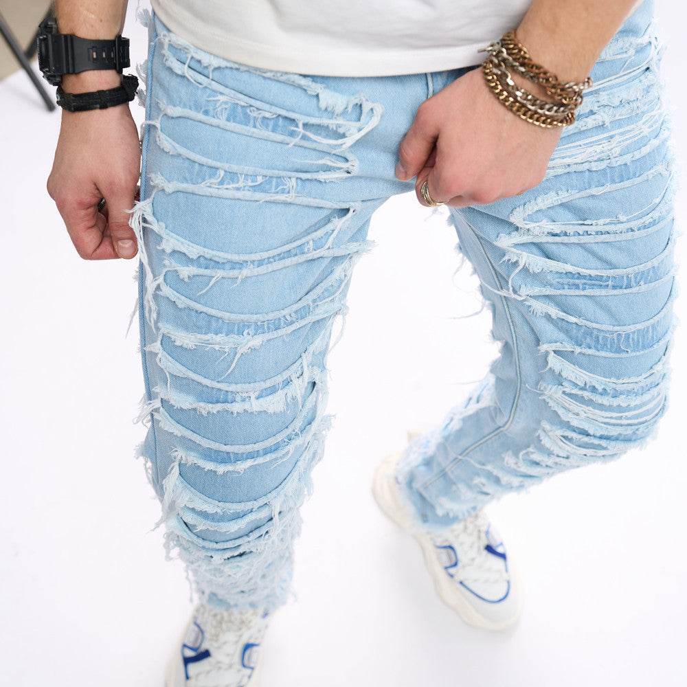 Simple Solid Color Ripped Skinny Jeans - Trendy Casual Style for Men - Buy Center