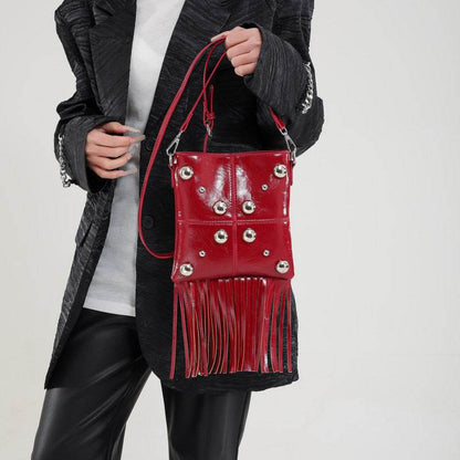 Buycenter Studded Shoulder Tassel Crossbody Bag - Trendy Bucket Style - Buy Center