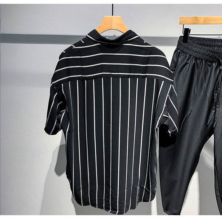 Men's Striped Short-Sleeved Shirt - Comfortable Black & Brown Style 2025 - Buy Center