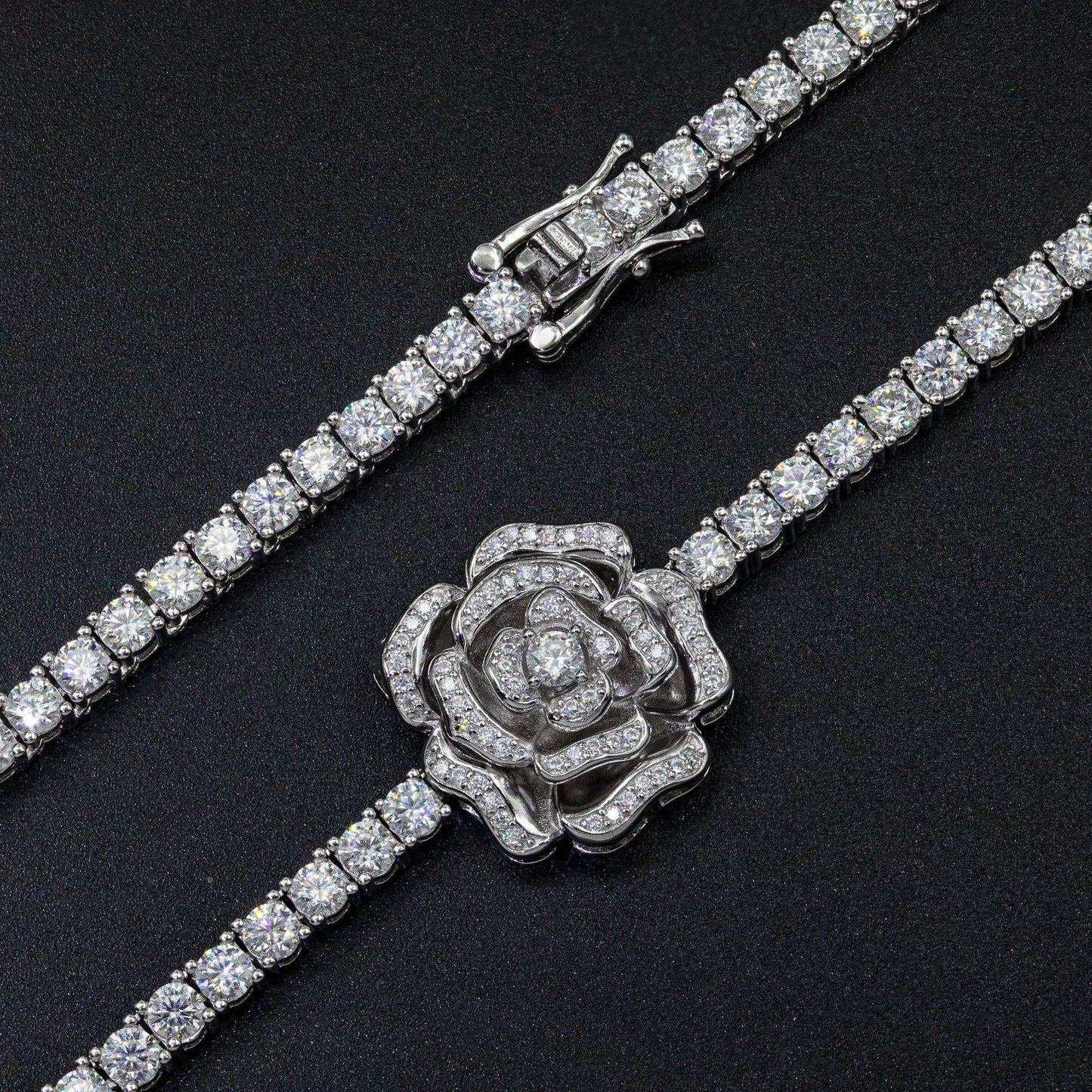 925 Silver Moissani Rose Necklace - Trendy Hip Hop Style Jewelry - Buy Center