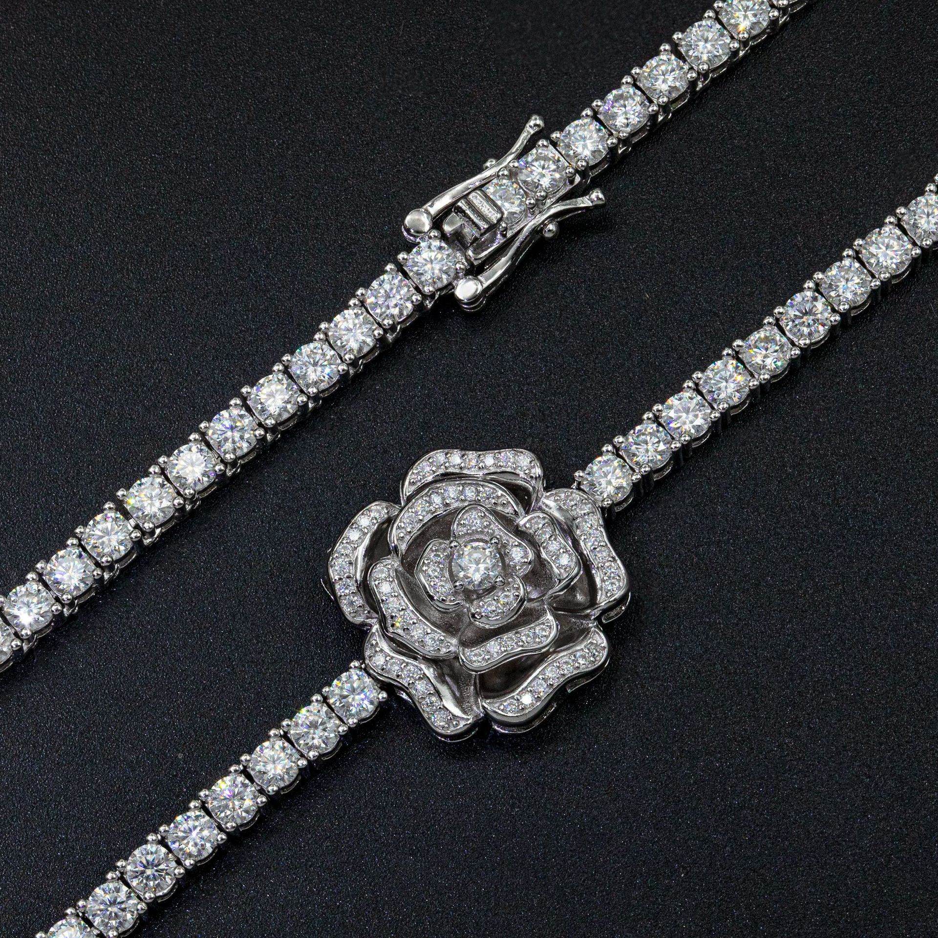 925 Silver Moissani Rose Necklace - Trendy Hip Hop Style Jewelry - Buy Center