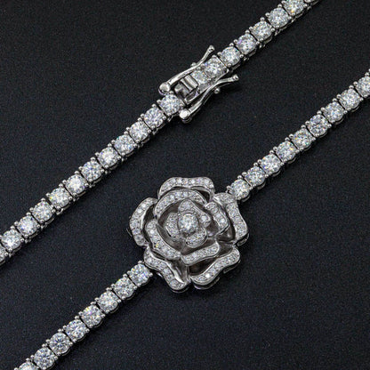 925 Silver Moissani Rose Necklace - Trendy Hip Hop Style Jewelry - Buy Center
