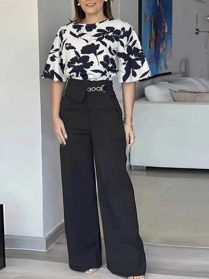 Women's Floral Printed Short Sleeve Top and Long Pants Set - Buy Center