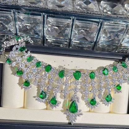 Buycenter Emerald Green Zircon Jewelry Set - Necklace, Earrings, Ring, Bracelet - Buy Center