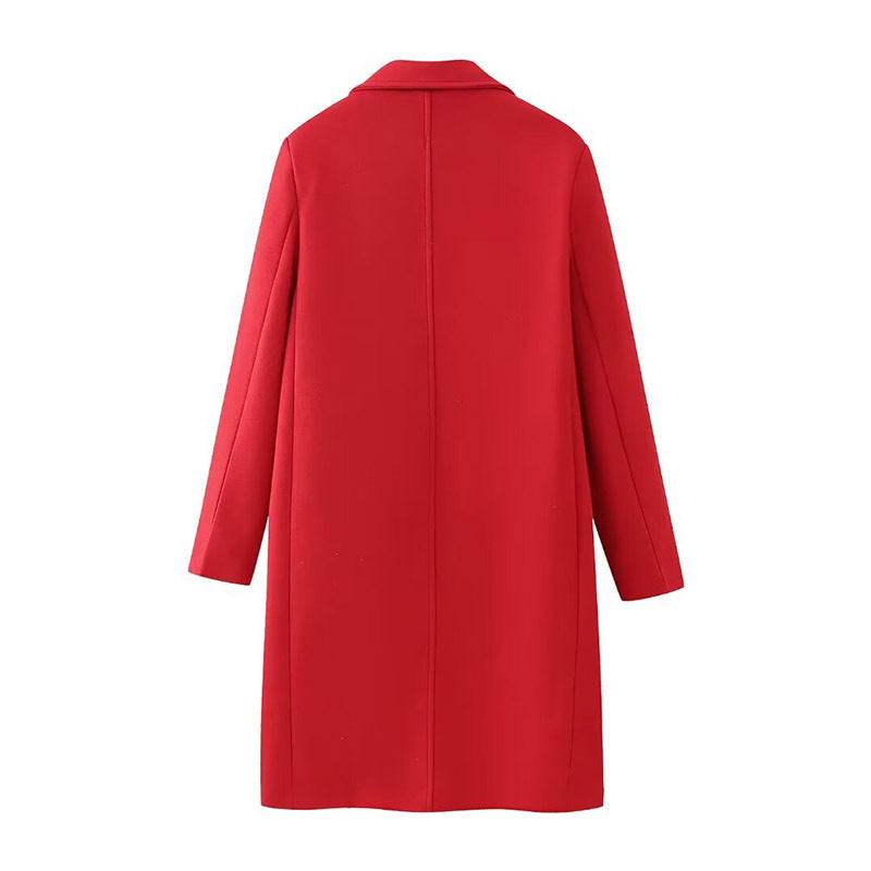 Buycenter Double Breasted Red Overcoat - Stylish Women's Wool Blend Coat - Buy Center