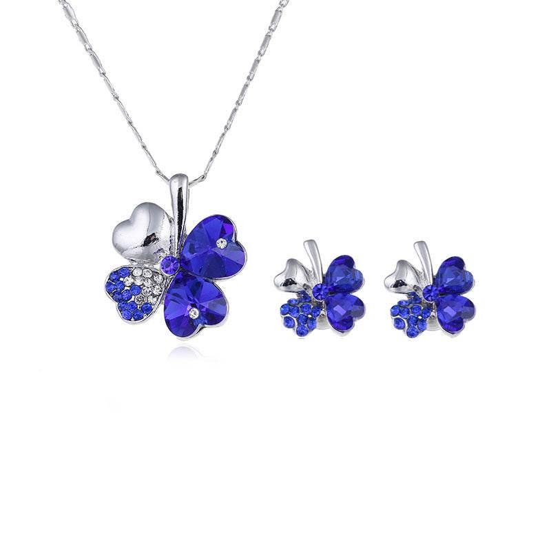Four-Leaf Clover Crystal Necklace & Earrings Set - Elegant Jewelry for Women - Buy Center