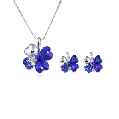 Four-Leaf Clover Crystal Necklace & Earrings Set - Elegant Jewelry for Women - Buy Center