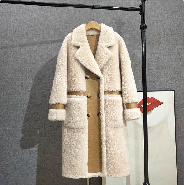 Double Breasted Lamb Fur Coat - Stylish Wool Blend for Commuting 2025 - Buy Center