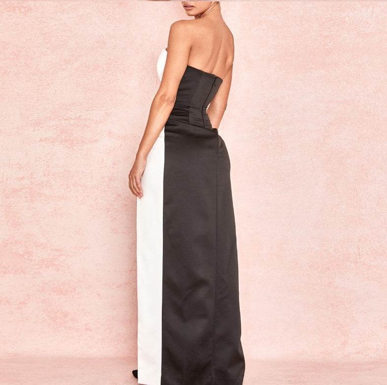 Buycenter Sexy Black & White Prom Dress - Stylish Stitching Design - Buy Center