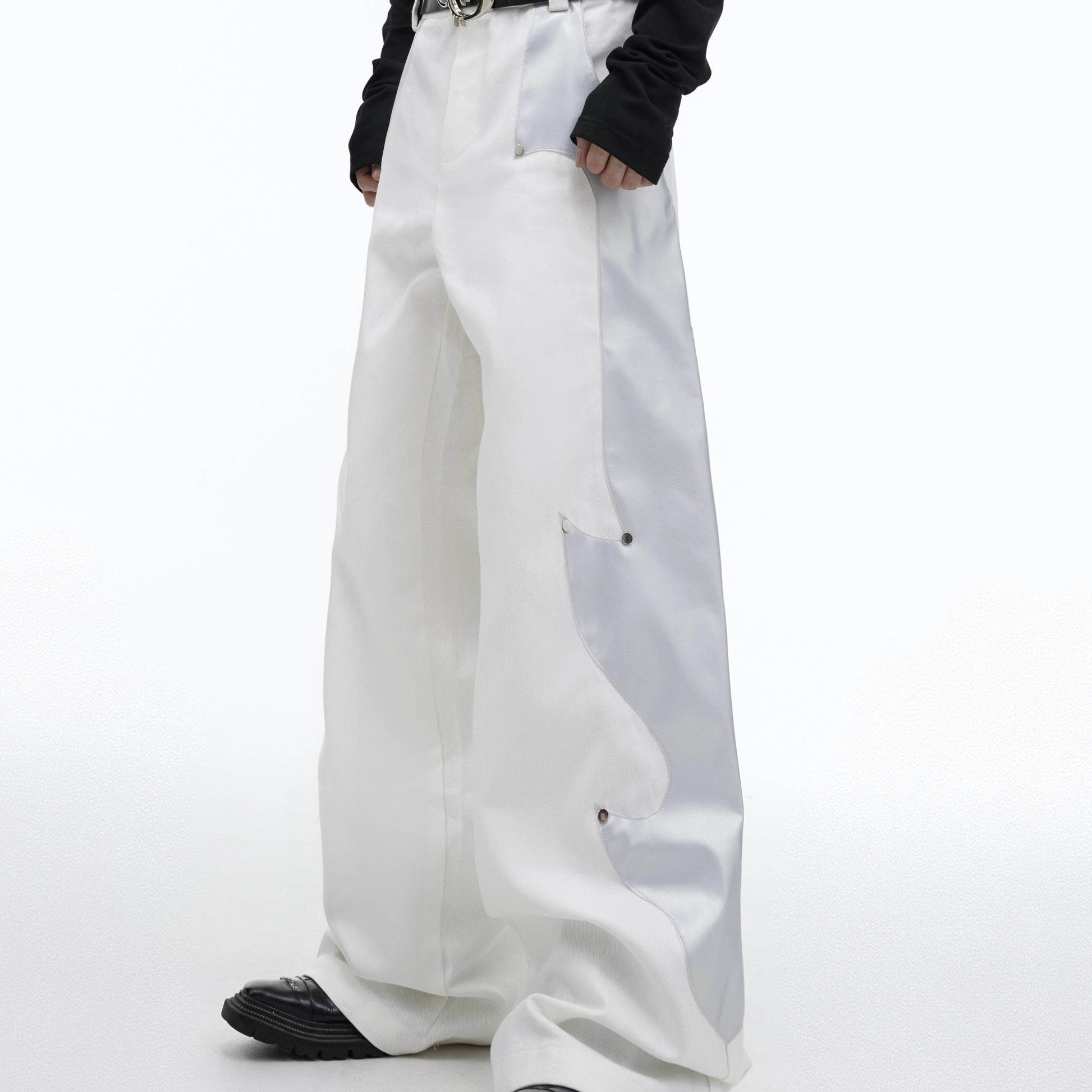 Niche Patchwork Flame Rivet Cargo Pants - Stylish Casual Wear for All - Buy Center