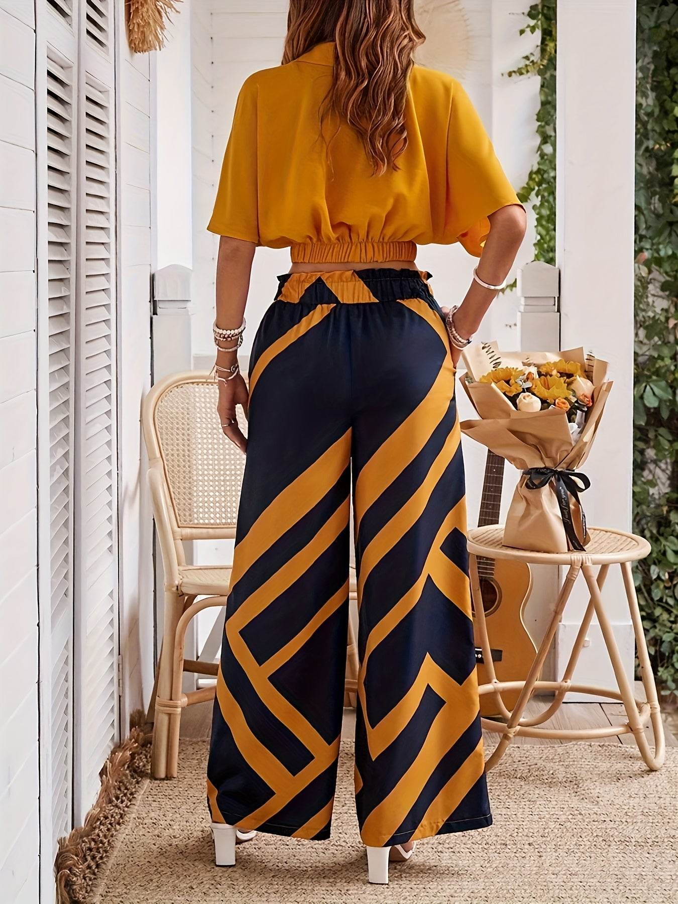 YY1229061 Women's Elegant Vacation Short Top Set - 100% Polyester - Buy Center