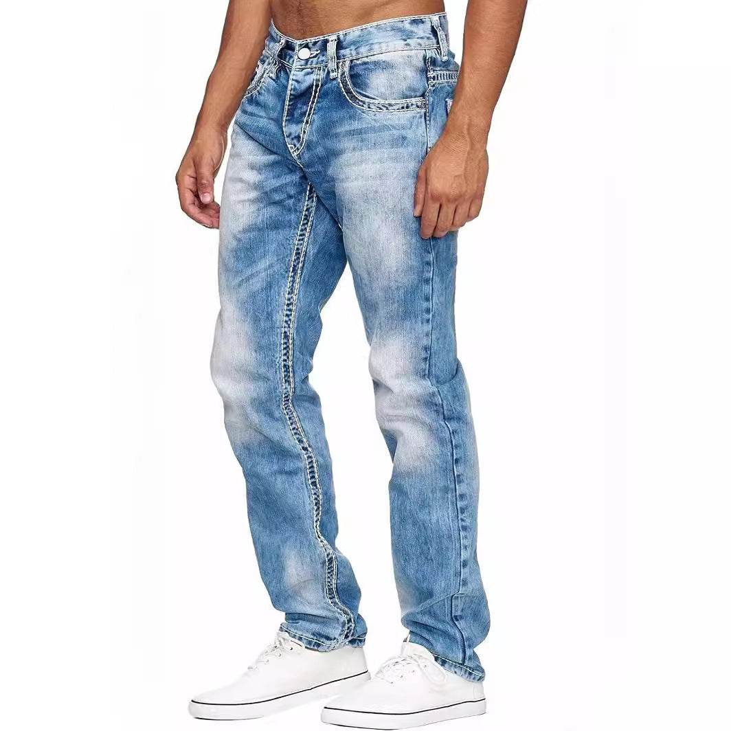 Men's Straight Jeans - European & American Style in Light Blue, Blue, Black - Buy Center