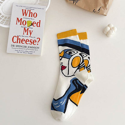 Boneless Suture Tube Socks - Trendy Abstract Lines, Free Size Comfort - Buy Center