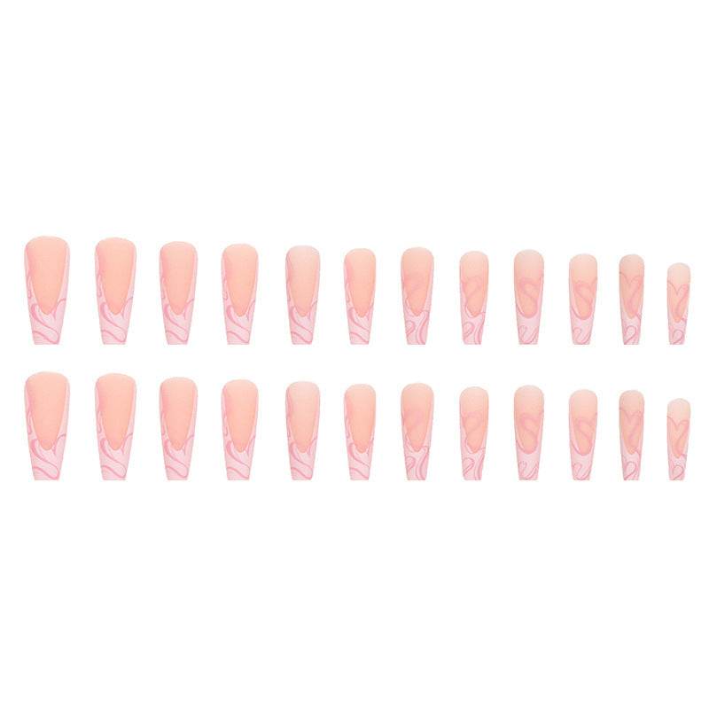 Heart Stripe Fake Nails - Elegant Nail Art Kits for Romantic Styles - Buy Center