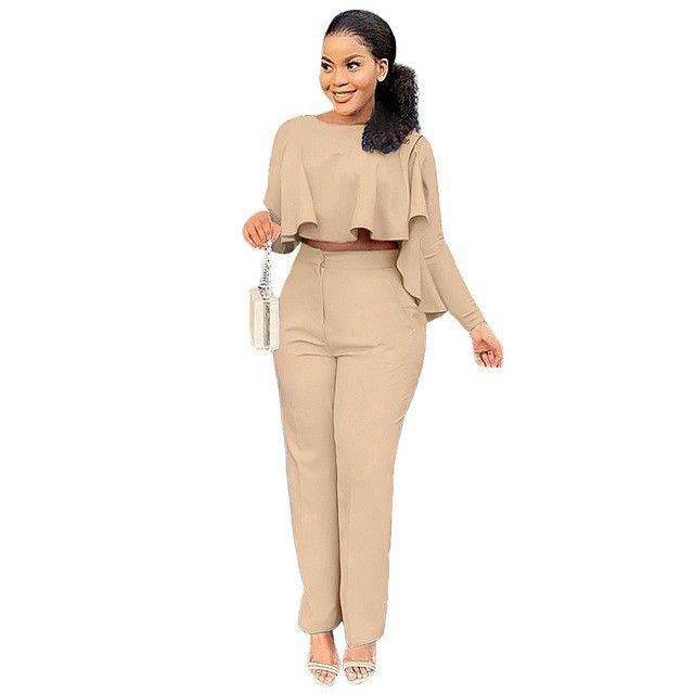 Buycenter Solid Color Two-Piece Set - High Waist Wide Leg Jumpsuit - Buy Center