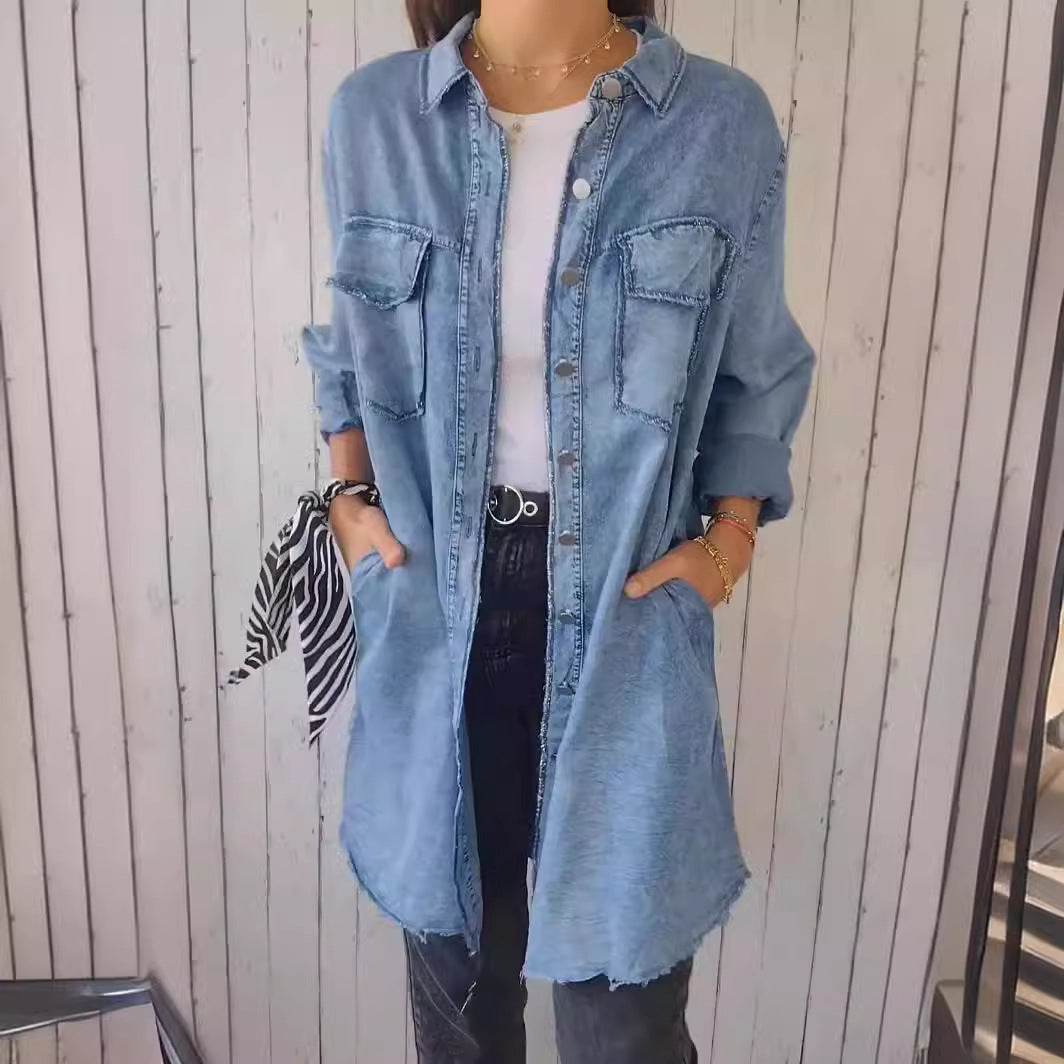 Buycenter Jean-like Casual Long Shirt Coat - Cotton & Linen for Women - Buy Center