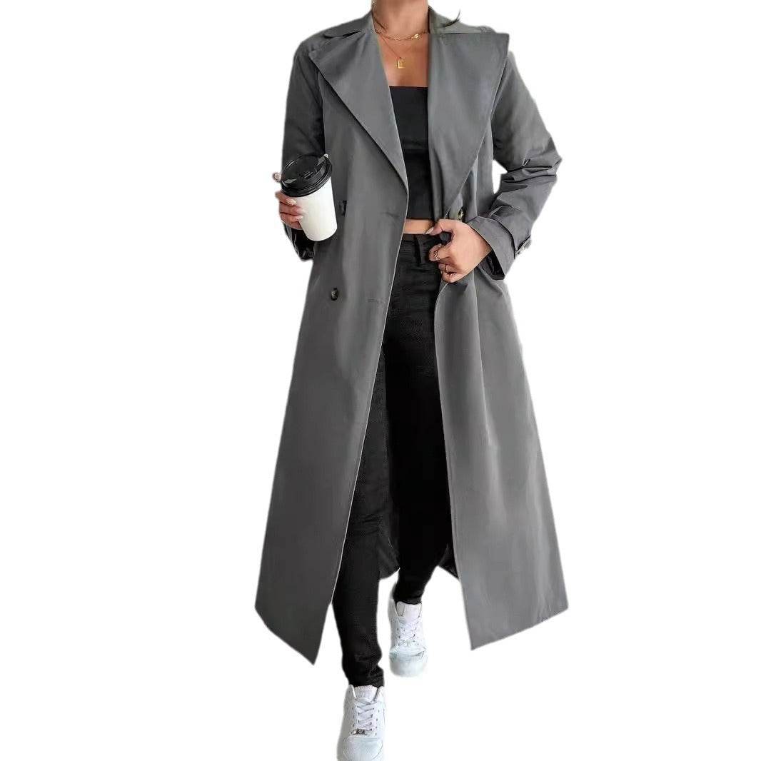 Temperament Leisure Double Breasted Coat - Elegant Gray Trench for Women - Buy Center