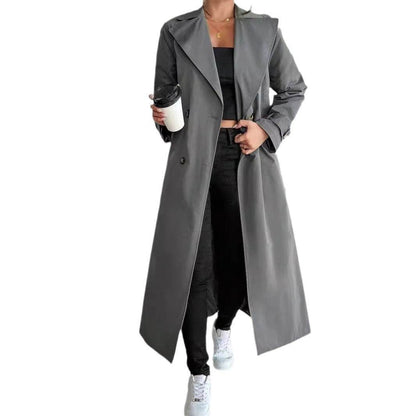 Temperament Leisure Double Breasted Coat - Elegant Gray Trench for Women - Buy Center