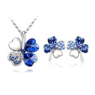 Four-Leaf Clover Crystal Necklace & Earrings Set - Elegant Jewelry for Women - Buy Center