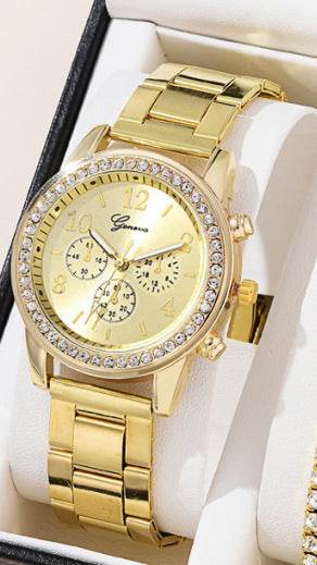 Women's Quartz Diamond-Embedded Watch - Stylish Rose Gold & Silver - Buy Center
