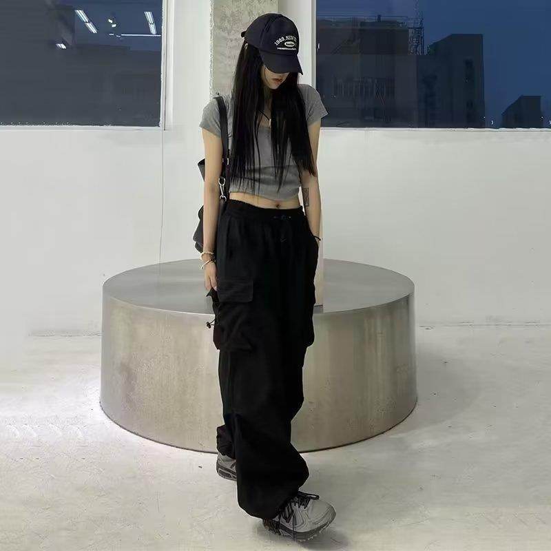 Casual High Waist Wide Leg Cargo Pants - Stylish in Red, Black, Gray - Buy Center