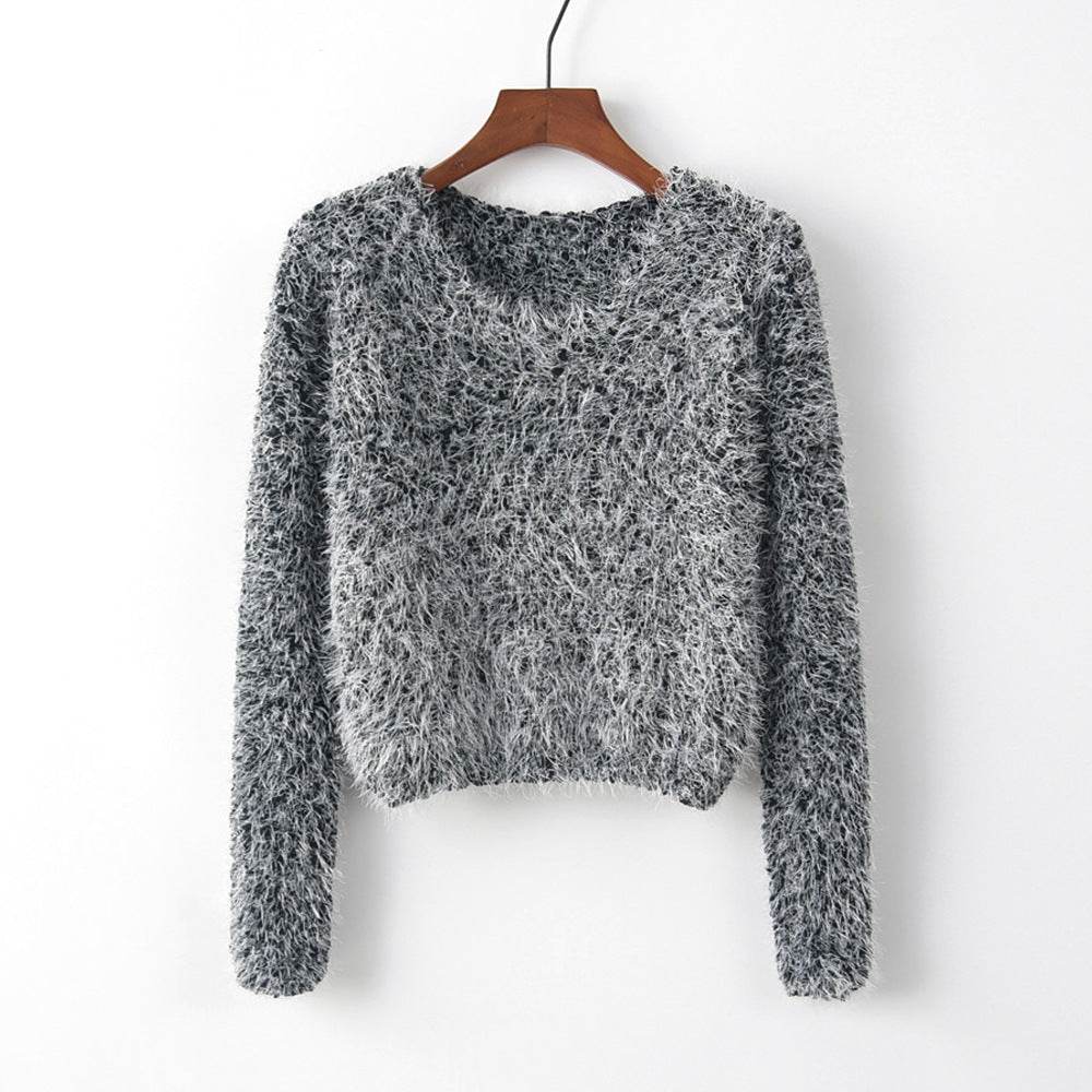 Solid Color Round Neck Pullover Sweater - Trendy Casual for Women - Buy Center