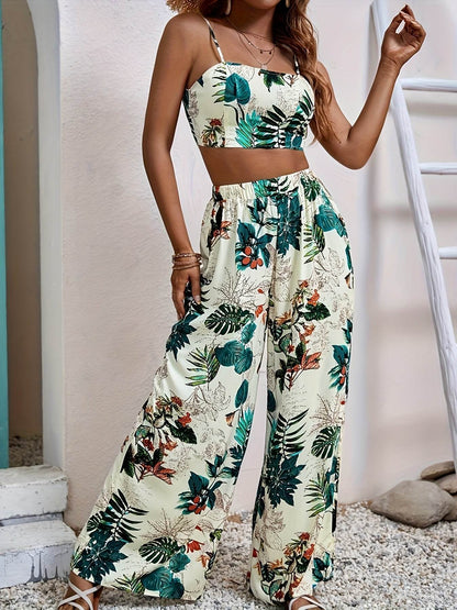 Tropical Print Camisole Set - Elegant Wide-Leg Pants for Summer - Buy Center