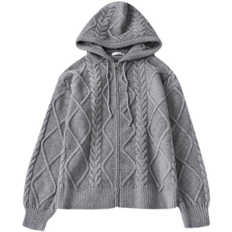 Buycenter Men's Zipper Hooded Coat - Loose Fit Rhombus Plaid Style - Buy Center