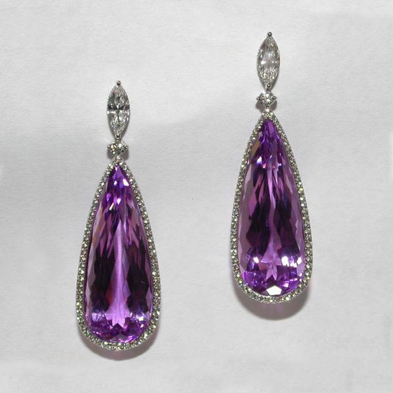 Buycenter Purple Zircon Bridal Earrings - Elegant Drop Shape Design - Buy Center
