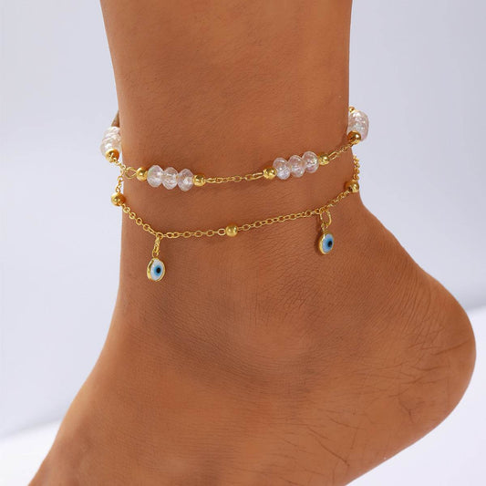Women's Gold Multi-layer Beaded Anklet Set - Trendy Beach Body Jewelry - Buy Center