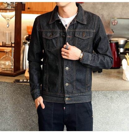 Buycenter Men's Slim Fit Denim Jacket - Multi-Pocket Motorcycle Style - Buy Center