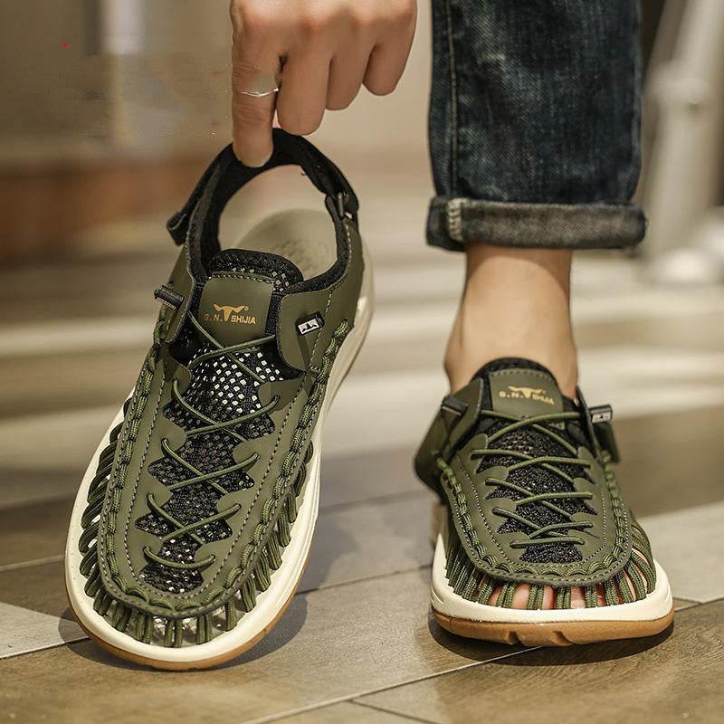 Men’s Summer Trekking Sandals - Woven Hollow Style with Velcro Closure - Buy Center