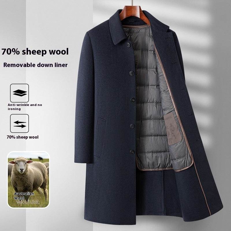 Buycenter Men's Double-Sided Wool Overcoat with Removable Down Liner - Buy Center