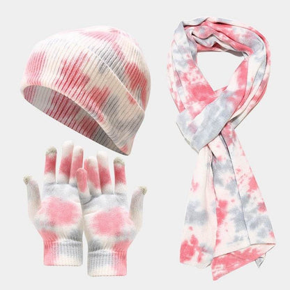 Trendy Tie-Dye Knitted Hat, Gloves & Scarf Set - Colorful Winter Ensemble - Buy Center