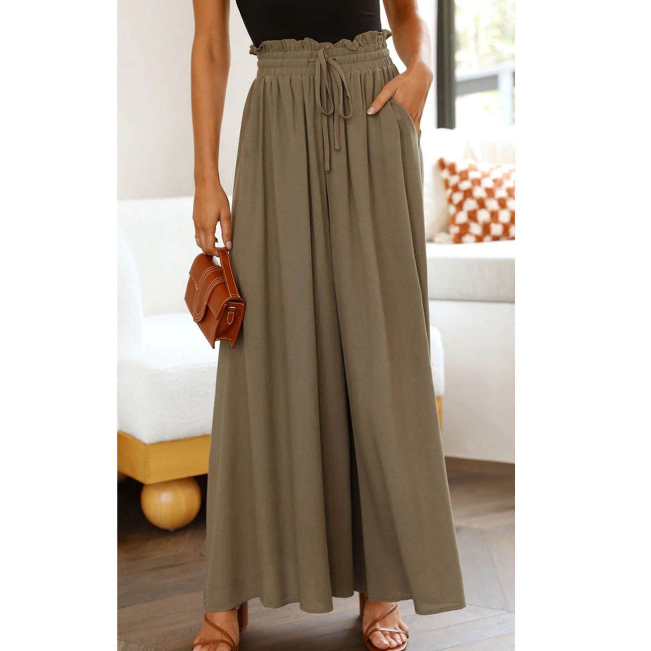 Stylish Printed Wide-leg Trousers - Comfortable Spandex Pants for All Sizes - Buy Center