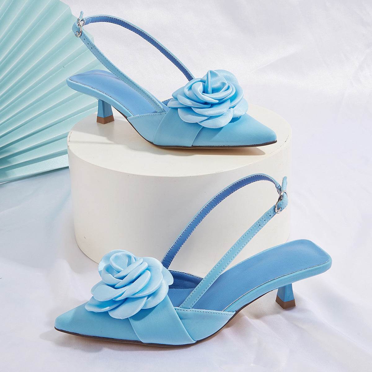 Elegant Three-Dimensional Flower Kitten Heel Pumps - Stylish Women's Shoes - Buy Center