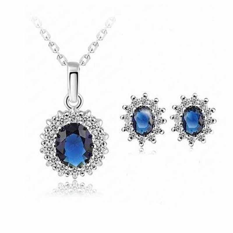 Buy Center Sapphire Necklace & Sunflower Zircon Earrings Jewelry Set - Buy Center