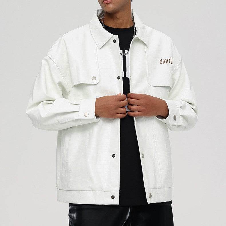 Trendy Men's Loose Polo Collar Jacket - Casual Blazer in Black & White - Buy Center