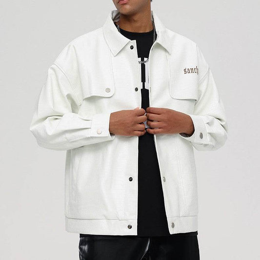 Trendy Men's Loose Polo Collar Jacket - Casual Blazer in Black & White - Buy Center