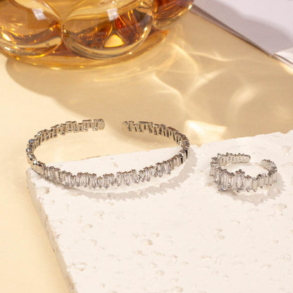 Fashionable Women's Bracelet & Ring Set - Irregular Cubic Zirconia Design - Buy Center