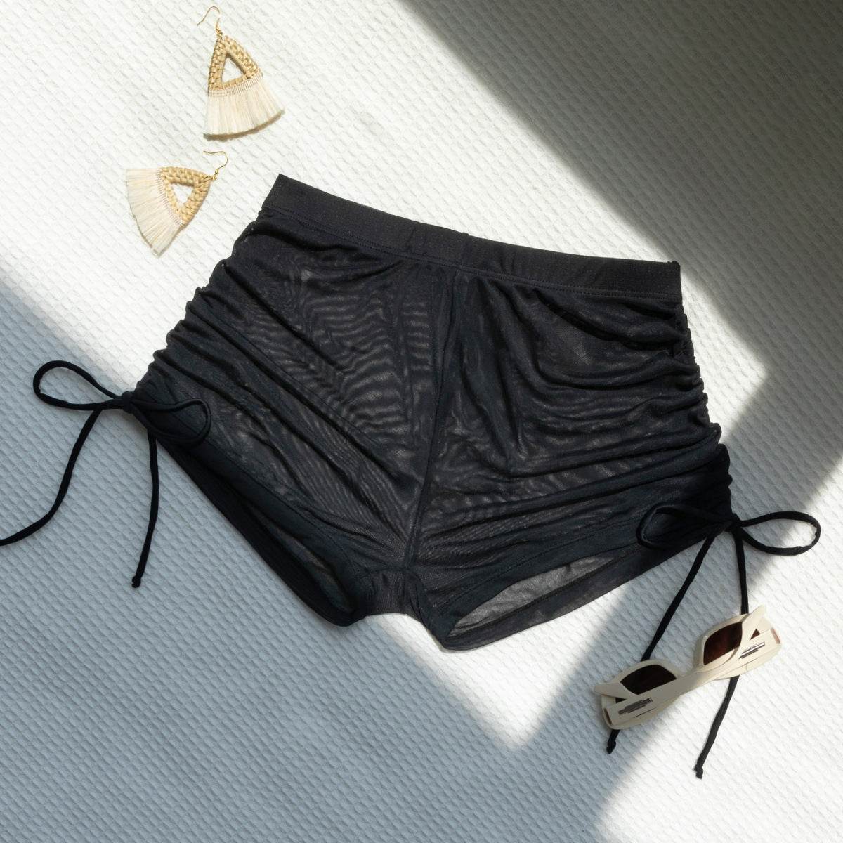 Women's Solid Color Drawstring Mesh Shorts - Quick-Drying Bikini Swimsuit - Buy Center