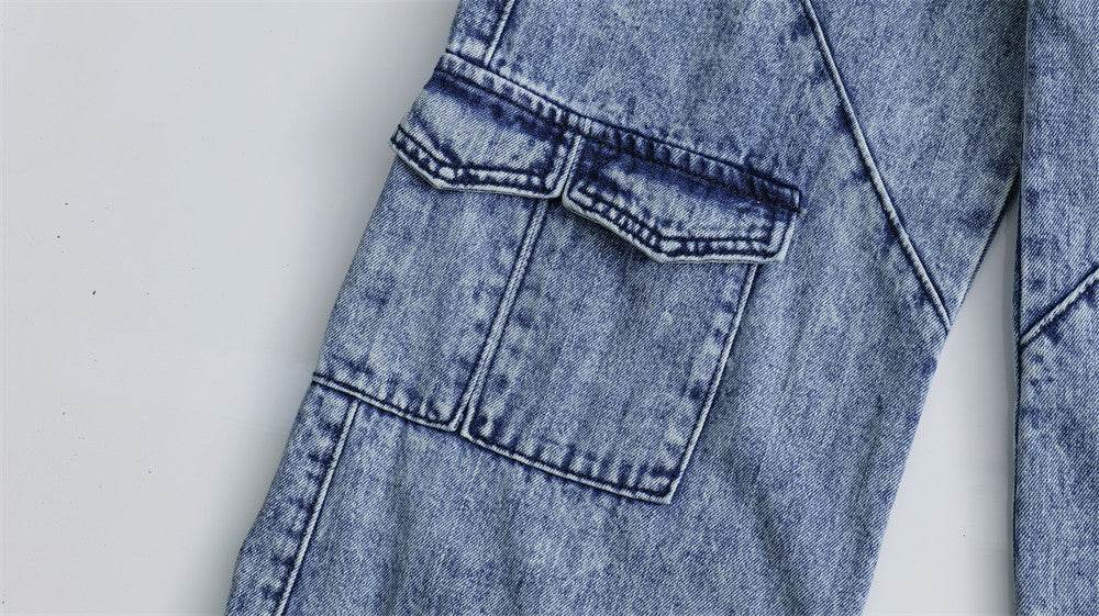 Men's Multi-pocket Washed-out Jeans - Casual Denim Trousers for All Seasons - Buy Center